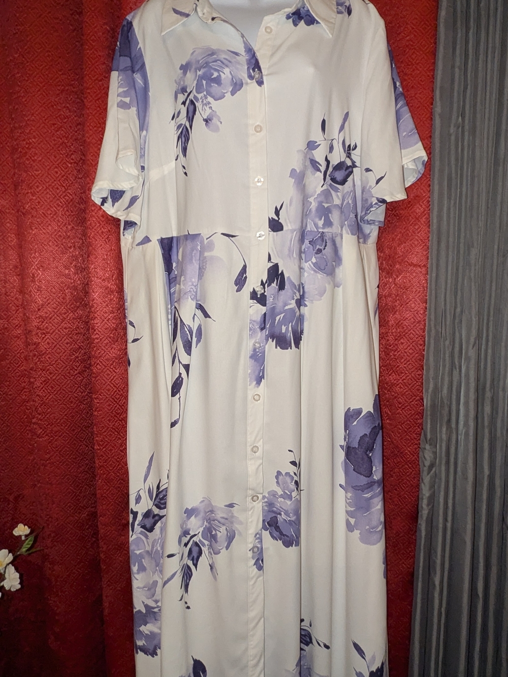 White Maxi Dress with Lavender Floral Print